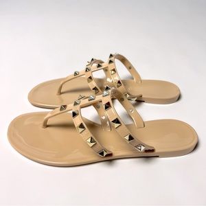 Studded Straps Jelly Slide Sandals Nude Beige Size 6